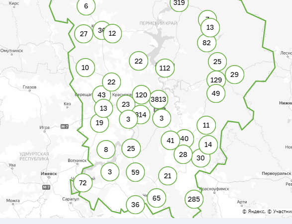 Карта заражения коронавирусом по территориям Пермского края. 4 августа
