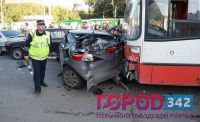 В Перми пассажирский автобус в час-пик стал виновником крупного ДТП