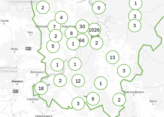 Карта заражения коронавирусом по территориям Пермского края. 22 мая