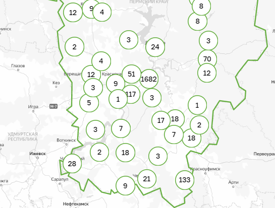Карта заражения коронавирусом по территориям Пермского края. 11 июня
