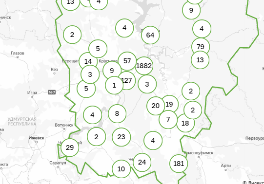 Карта заражения коронавирусом по территориям Пермского края. 16 июня
