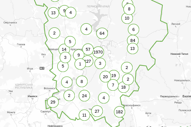 Карта заражения коронавирусом по территориям Пермского края. 17 июня