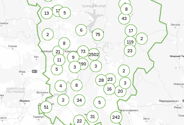 Карта заражения коронавирусом по территориям Пермского края. 3 июля