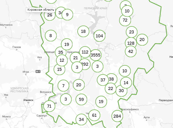 Карта заражения коронавирусом по территориям Пермского края. 29 июля