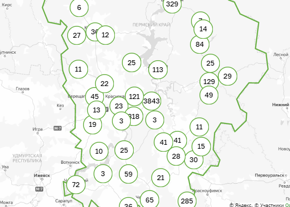Карта заражения коронавирусом по территориям Пермского края. 5 августа