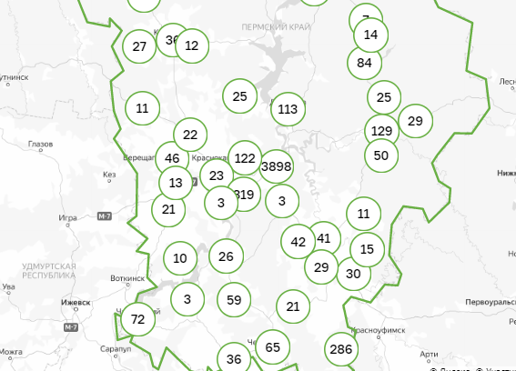Карта заражения коронавирусом по территориям Пермского края. 6 августа