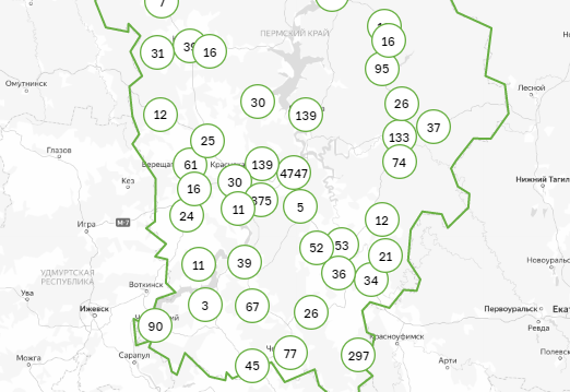 Карта заражения коронавирусом по территориям Пермского края. 26 августа