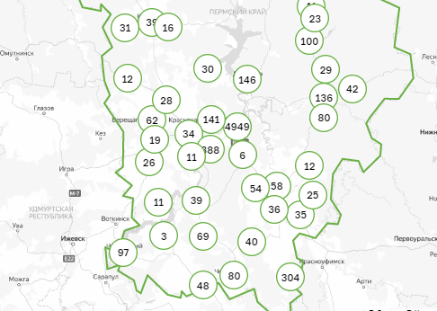 Карта заражения коронавирусом по территориям Пермского края. 1 сентября
