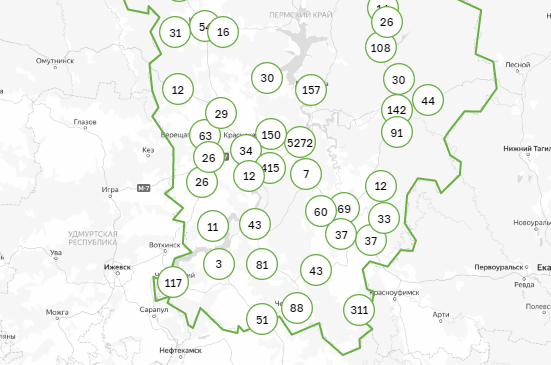 Карта заражения коронавирусом по территориям Пермского края. 11 сентября