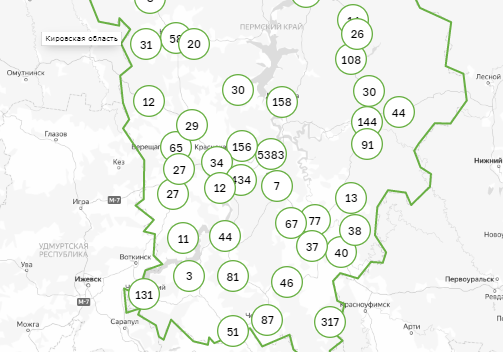 Карта заражения коронавирусом по территориям Пермского края. 15 сентября
