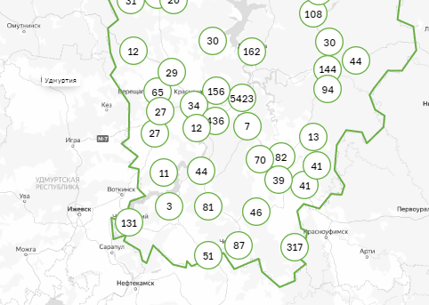 Карта заражения коронавирусом по территориям Пермского края. 16 сентября