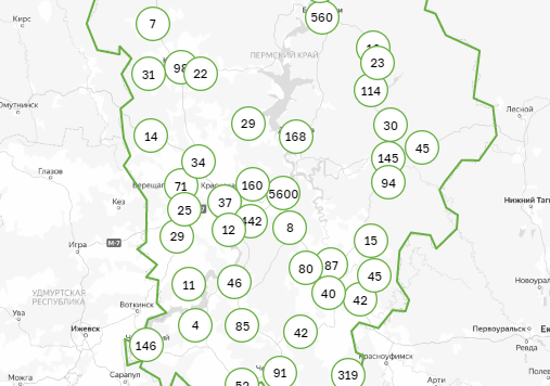 Карта заражения коронавирусом по территориям Пермского края. 21 сентября