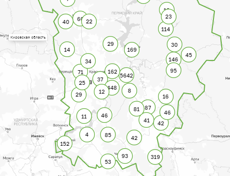 Карта заражения коронавирусом по территориям Пермского края. 22 сентября