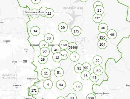 Карта заражения коронавирусом по территориям Пермского края. 30 сентября